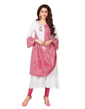 AARVI Manya Cotton Rayon Mixed Kurti Pink XXL