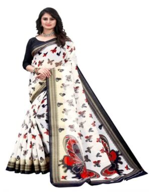 Women’s Cotton Blend Saree with Butterfly Print.