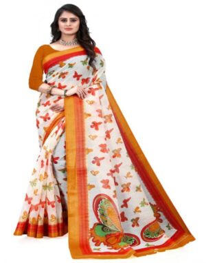 Women’s Cotton Blend Saree with Butterfly Print.