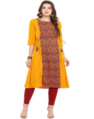 Janasya Women’s Crepe Printed A-line Kurta