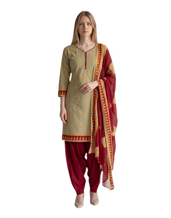 Butter Crepe Fancy printed Designer Patiyala Beige