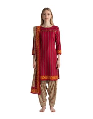 Butter Crepe Fancy printed Designer Patiyala Maroon