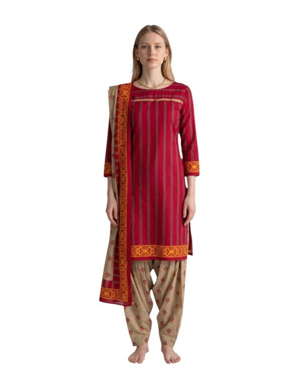 Butter Crepe Fancy printed Designer Patiyala Maroon