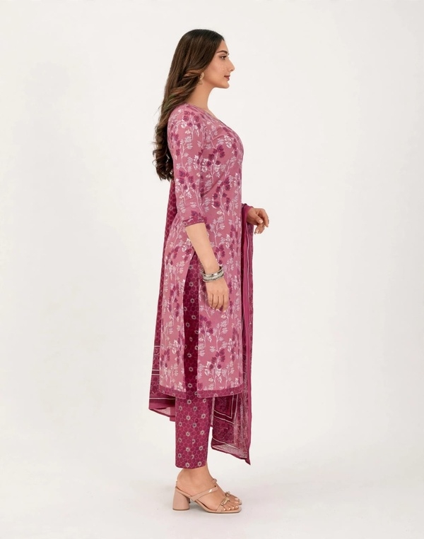 Pranjul Patiala Salwar Suit with Dupatta, 100% Pure Cotton, Fully Stitched Dusty Rose1