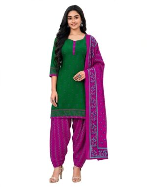 Pranjul Patiala Salwar Suit with Dupatta, 100% Pure Cotton, Fully Stitched Bottle Green