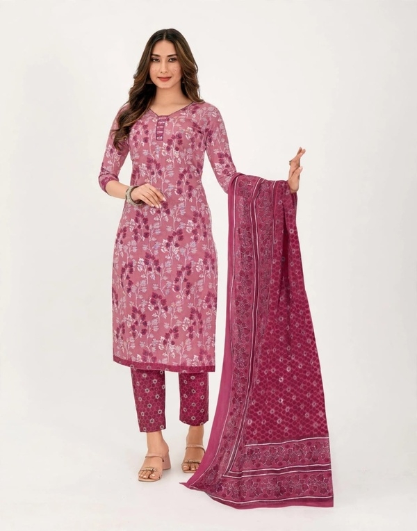 Pranjul Patiala Salwar Suit with Dupatta, 100% Pure Cotton, Fully Stitched Dusty Rose