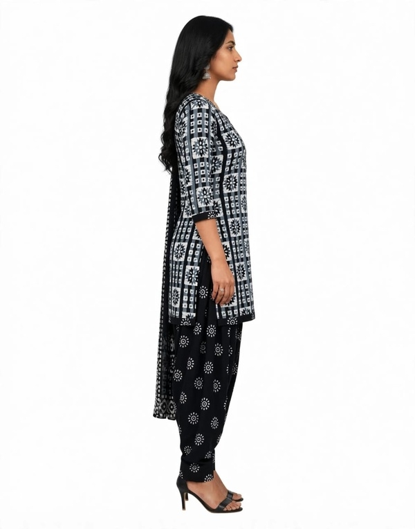 Pranjul Patiala Salwar Suit with Dupatta, 100% Pure Cotton, Fully Stitched Black & White2