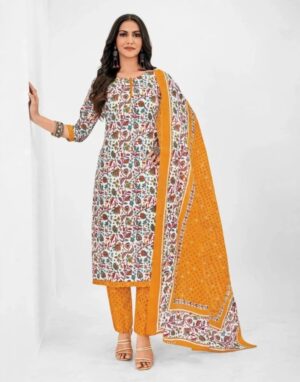 Pranjul Patiala Salwar Suit with Dupatta, 100% Pure Cotton, Fully Stitched Off White