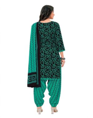 Pranjul Patiala Salwar Suit with Dupatta, 100% Pure Cotton, Fully Stitched Black rama green leaf