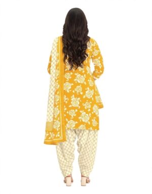 Pranjul Patiala Salwar Suit with Dupatta, 100% Pure Cotton, Fully Stitched Mustard Yellow