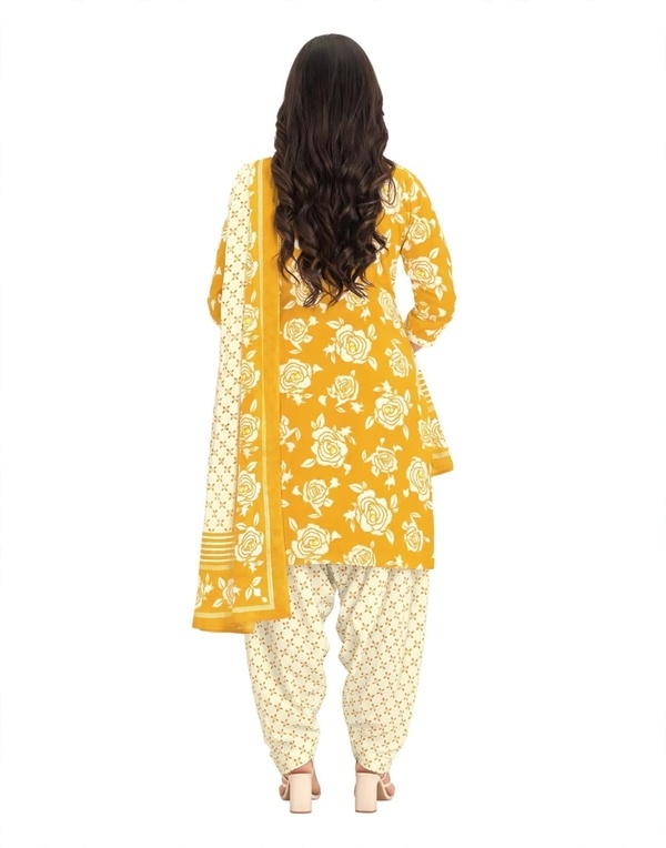Pranjul Patiala Salwar Suit with Dupatta, 100% Pure Cotton, Fully Stitched Mustard Yellow1