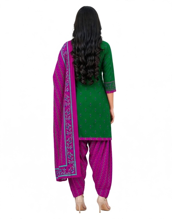 Pranjul Patiala Salwar Suit with Dupatta, 100% Pure Cotton, Fully Stitched Bottle Green1