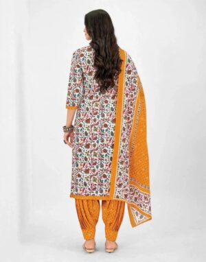 Pranjul Patiala Salwar Suit with Dupatta, 100% Pure Cotton, Fully Stitched Off White