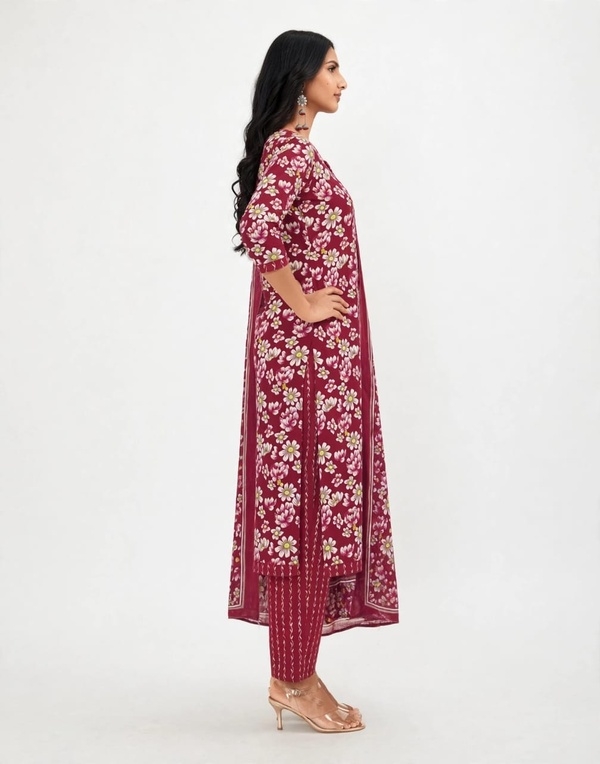 Pranjul Patiala Salwar Suit with Dupatta, 100% Pure Cotton, Fully Stitched Wine Maroon2