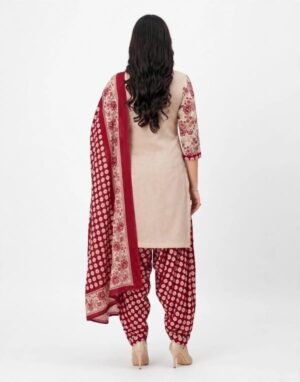 Pranjul Patiala Salwar Suit with Dupatta, 100% Pure Cotton, Fully Stitched Maroon Red