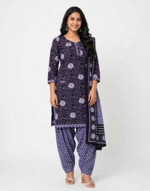 Pranjul Patiala Salwar Suit with Dupatta, 100% Pure Cotton, Fully Stitched Slate Purple