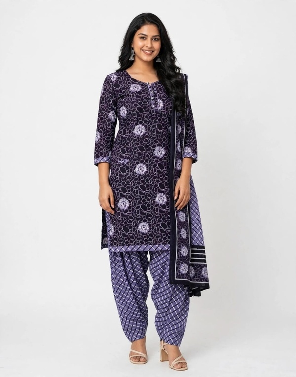 Pranjul Patiala Salwar Suit with Dupatta, 100% Pure Cotton, Fully Stitched Slate Purple