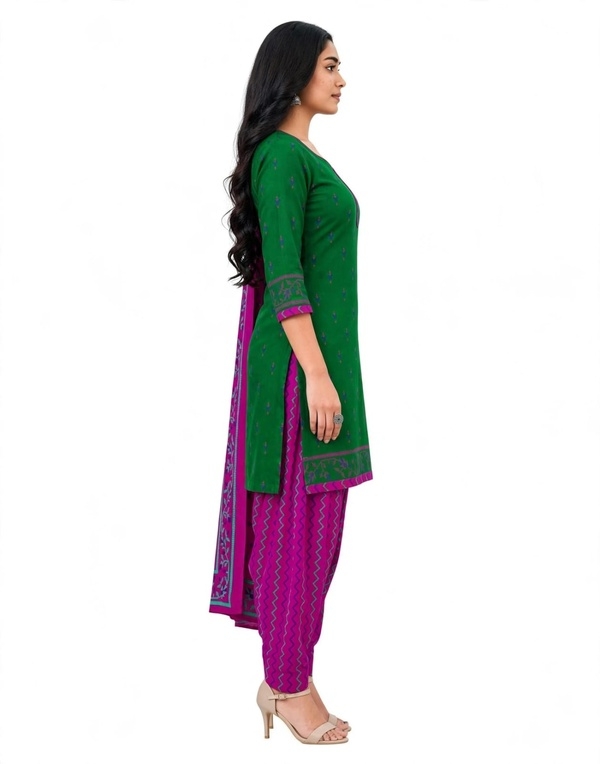Pranjul Patiala Salwar Suit with Dupatta, 100% Pure Cotton, Fully Stitched Bottle Green2