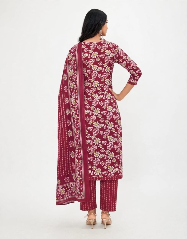 Pranjul Patiala Salwar Suit with Dupatta, 100% Pure Cotton, Fully Stitched Wine Maroon1