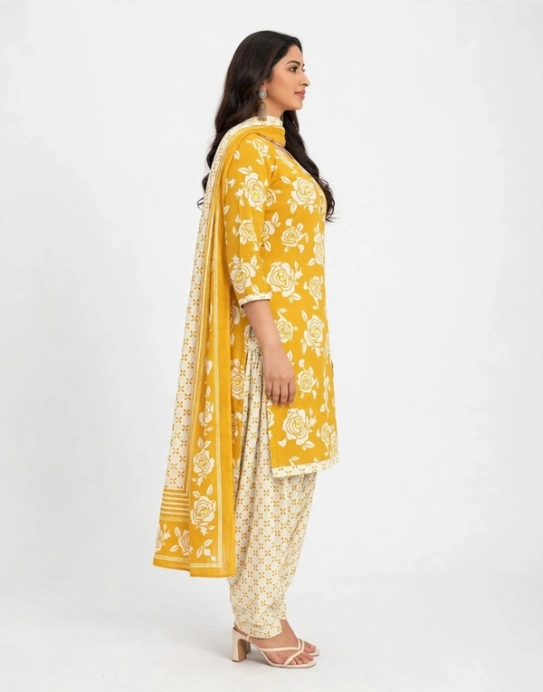 Pranjul Patiala Salwar Suit with Dupatta, 100% Pure Cotton, Fully Stitched Mustard Yellow2