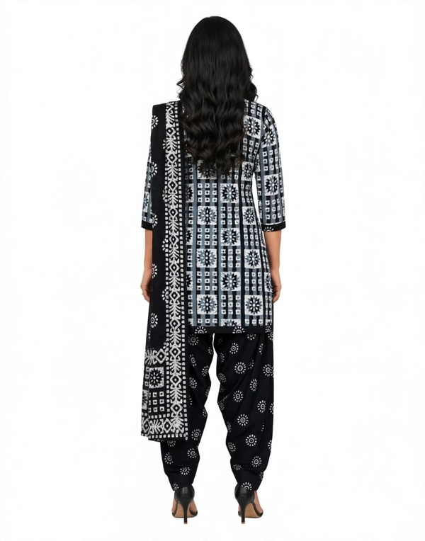 Pranjul Patiala Salwar Suit with Dupatta, 100% Pure Cotton, Fully Stitched Black & White1