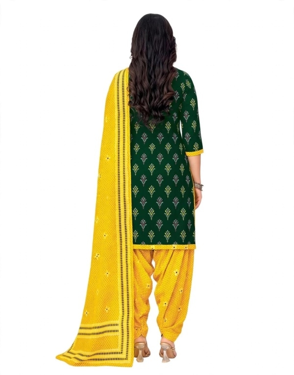 Pranjul Patiala Salwar Suit with Dupatta, 100% Pure Cotton, Fully Stitched Bottle Green1