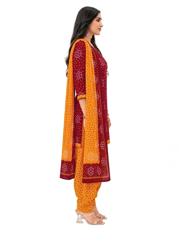 Pranjul Patiala Salwar Suit with Dupatta, 100% Pure Cotton, Fully Stitched Maroon & Mustard Yellow2