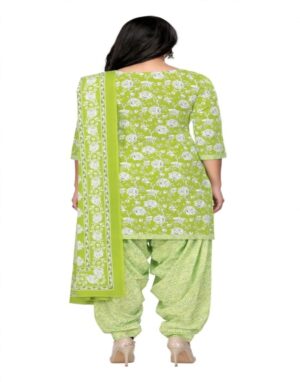 Pranjul Patiala Salwar Suit with Dupatta, 100% Pure Cotton, Fully Stitched Parrot Green