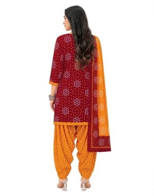 Pranjul Patiala Salwar Suit with Dupatta, 100% Pure Cotton, Fully Stitched Maroon & Mustard Yellow