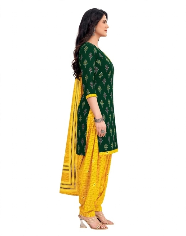 Pranjul Patiala Salwar Suit with Dupatta, 100% Pure Cotton, Fully Stitched Bottle Green2