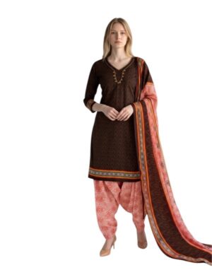 Butter Crepe Fancy printed Designer Patiyala Coffee Brown
