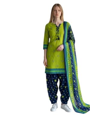 Butter Crepe Fancy printed Designer Patiyala Lime Green & Navy