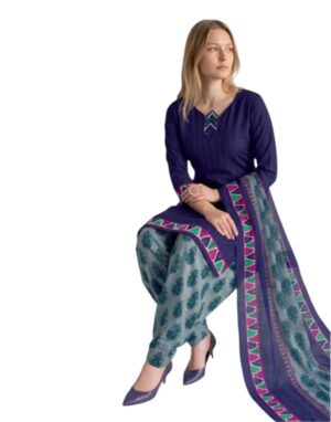 Butter Crepe Fancy printed Designer Patiyala Midnight Blue