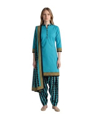 Butter Crepe Fancy printed Designer Patiyala Aqua Blue