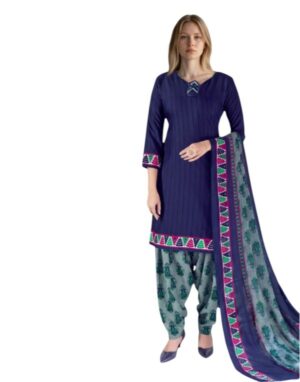 Butter Crepe Fancy printed Designer Patiyala Midnight Blue