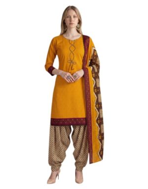 Butter Crepe Fancy printed Designer Patiyala Mustard Yellow