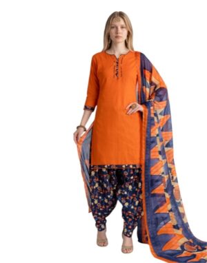 Cotton Fancy printed Designer Patiala Suit Bright Orange