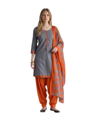 Cotton Fancy printed Designer Patiala Suit Cement Grey