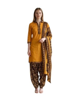 Cotton Fancy printed Designer Patiala Suit Mustard Yellow