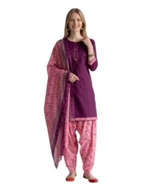 Cotton Fancy printed Designer Patiala Suit Plum Purple