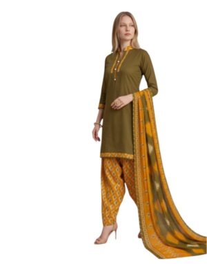 Cotton Fancy printed Designer Patiala Suit Mehndi Green