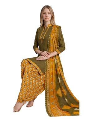 Cotton Fancy printed Designer Patiala Suit Mehndi Green