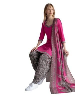Cotton Fancy printed Designer Patiala Suit Hot Pink