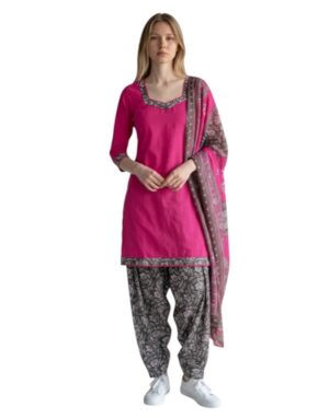 Cotton Fancy printed Designer Patiala Suit Hot Pink