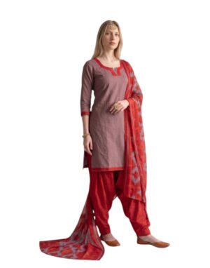Cotton Fancy printed Designer Patiala Suit Taupe Brown
