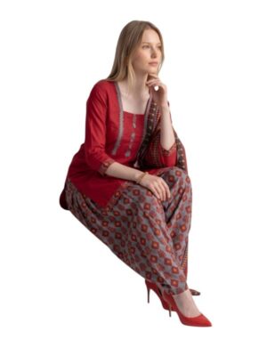 Cotton Fancy printed Designer Patiala Suit Maroon Red