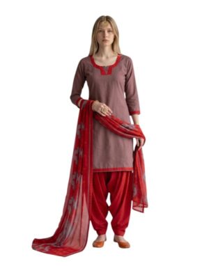 Cotton Fancy printed Designer Patiala Suit Taupe Brown