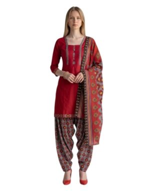 Cotton Fancy printed Designer Patiala Suit Maroon Red