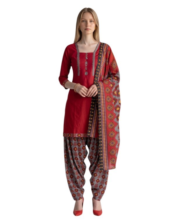 Cotton Fancy printed Designer Patiala Suit Maroon Red