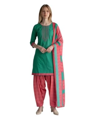 Cotton Fancy printed Designer Patiala Suit Emerald Green